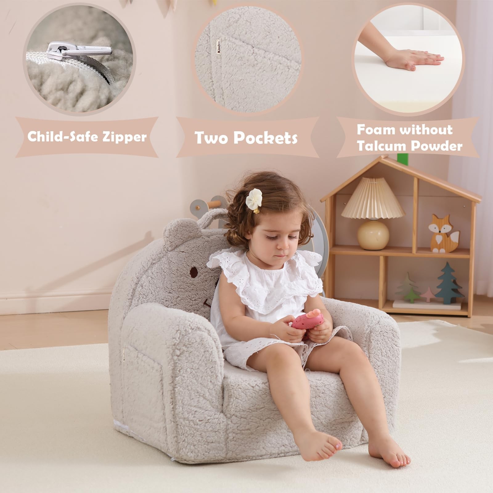 Kisdsa Toddler Chair,Sherpa Bear Kids Chair,Toddler Couch Fold Out,Children R...