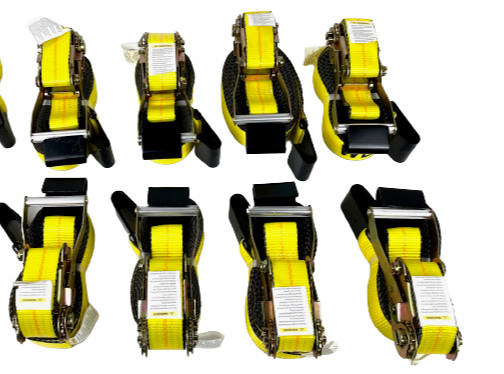 8 pack of 2" x 27' Yellow Cargo Ratchet Straps w/ Flat Hook at 3,335 lbs WLL