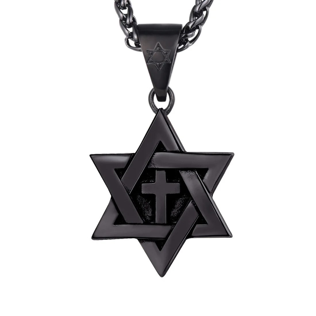 Star of David Cross Pendant & Necklace Chain christian Israel Jewish - Black