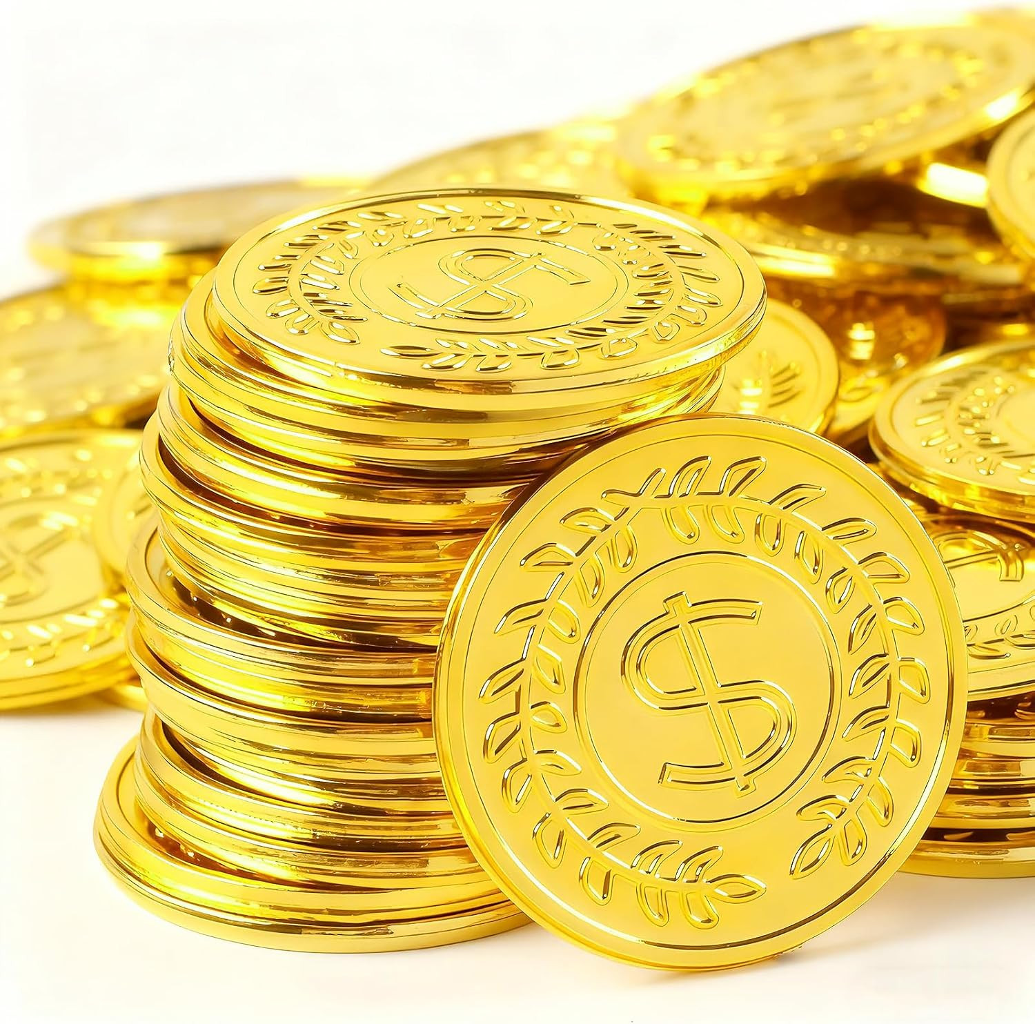 Plastic Gold Coins 110PCS, Fake Coins for Pirate Play, Toy Tokens Fake Gold Coin