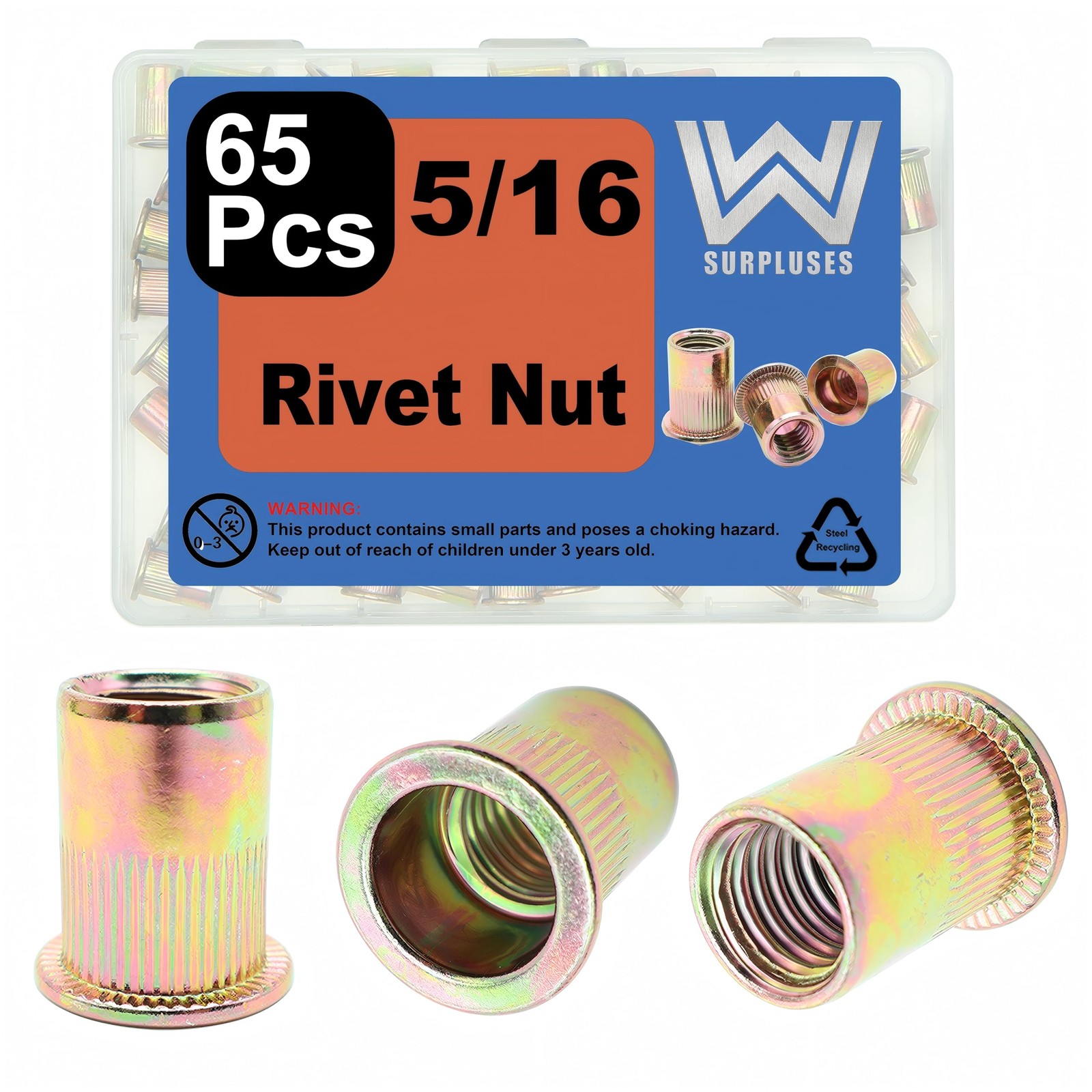 Rivet Nuts 5/1618 Carbon Steel Zinc Plated 65 Pack For Furniture Assembly