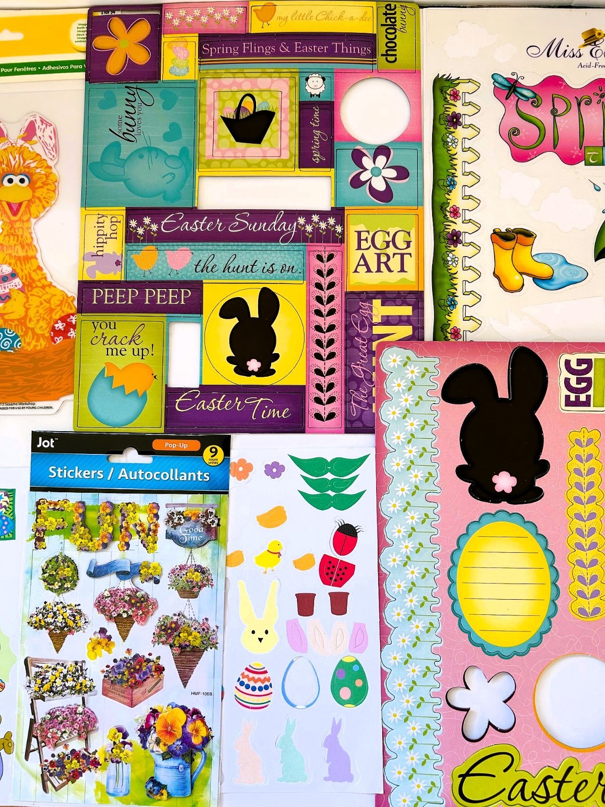 LARGE LOT EASTER SPRING THEME SCRAPBOOK STICKERS, EMBELLISHMENTS, CHIPBOARD