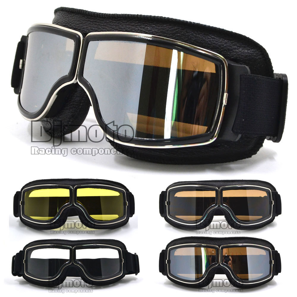 Vintage Scooter Goggles Pilot Ski Retro For Helmet Motorcycle Racing Ride Bike