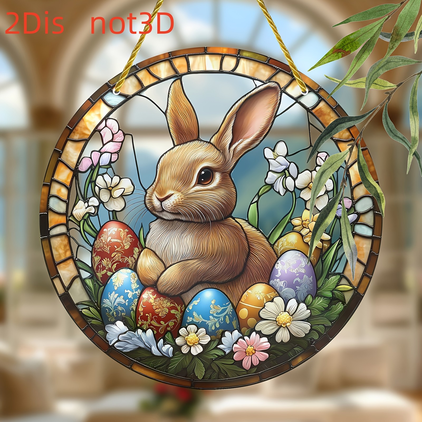 Spring Easter Bunny Acrylic Suncatcher Floral Eggs Design Window Decor Ornament
