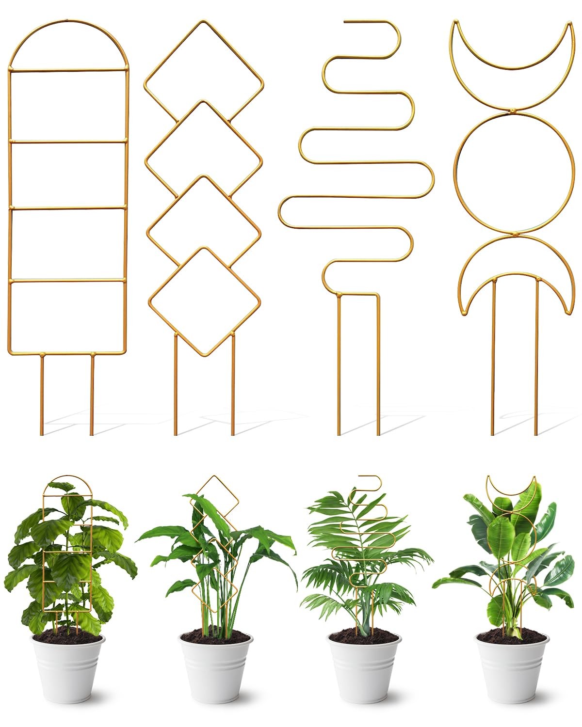 4 Pack Indoor Climbing Plant Trellis, Small Trellis for Potted Plants Gold