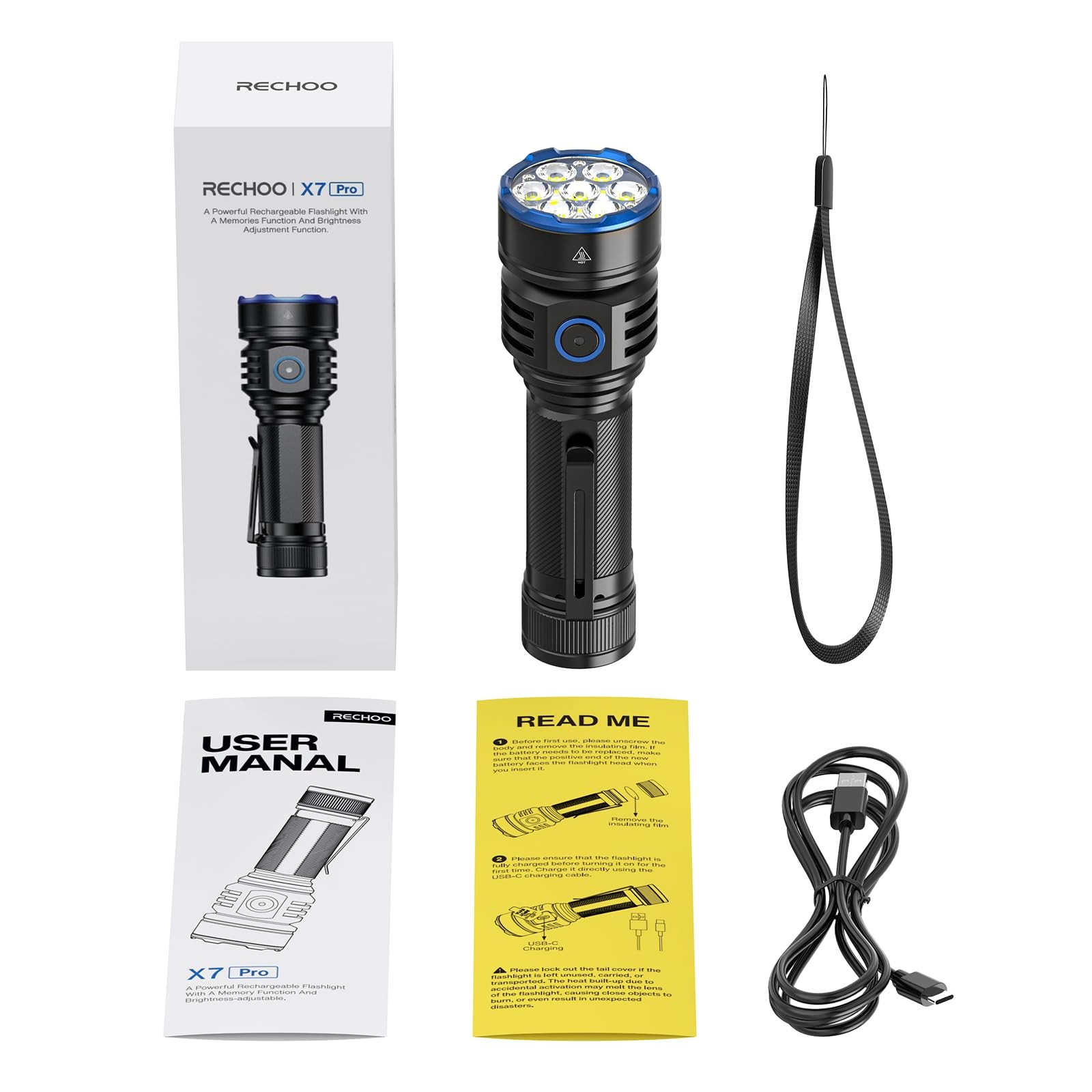 RECHOO Flashlight Rechargeable 1 Pack, Super Bright Rechargeable Flashlights