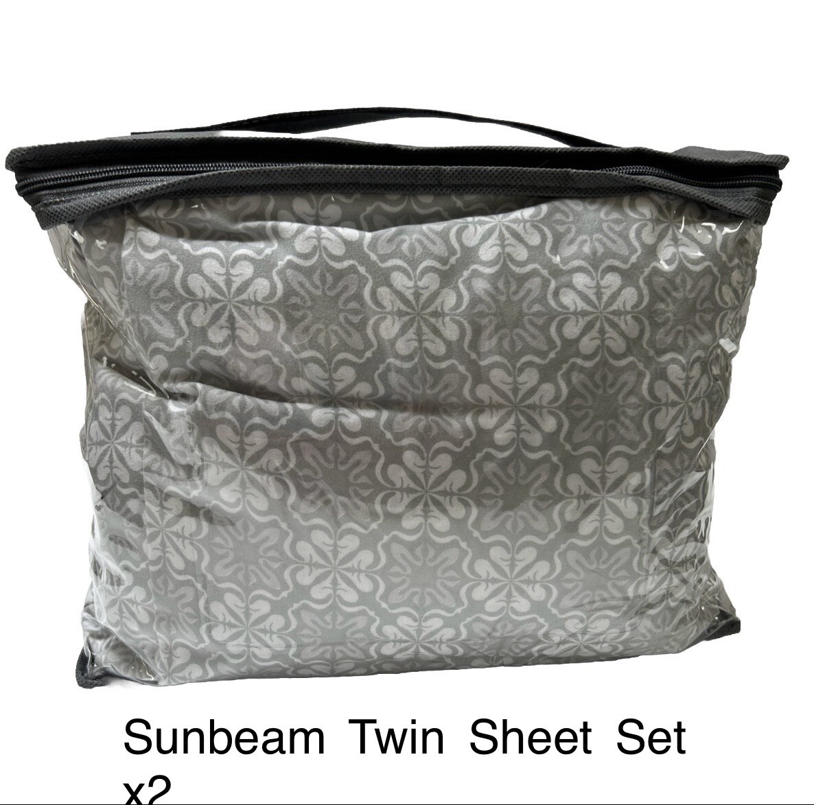 Sunbeam Twin Sheet Set Grey & White Flowers 2- Sets Included