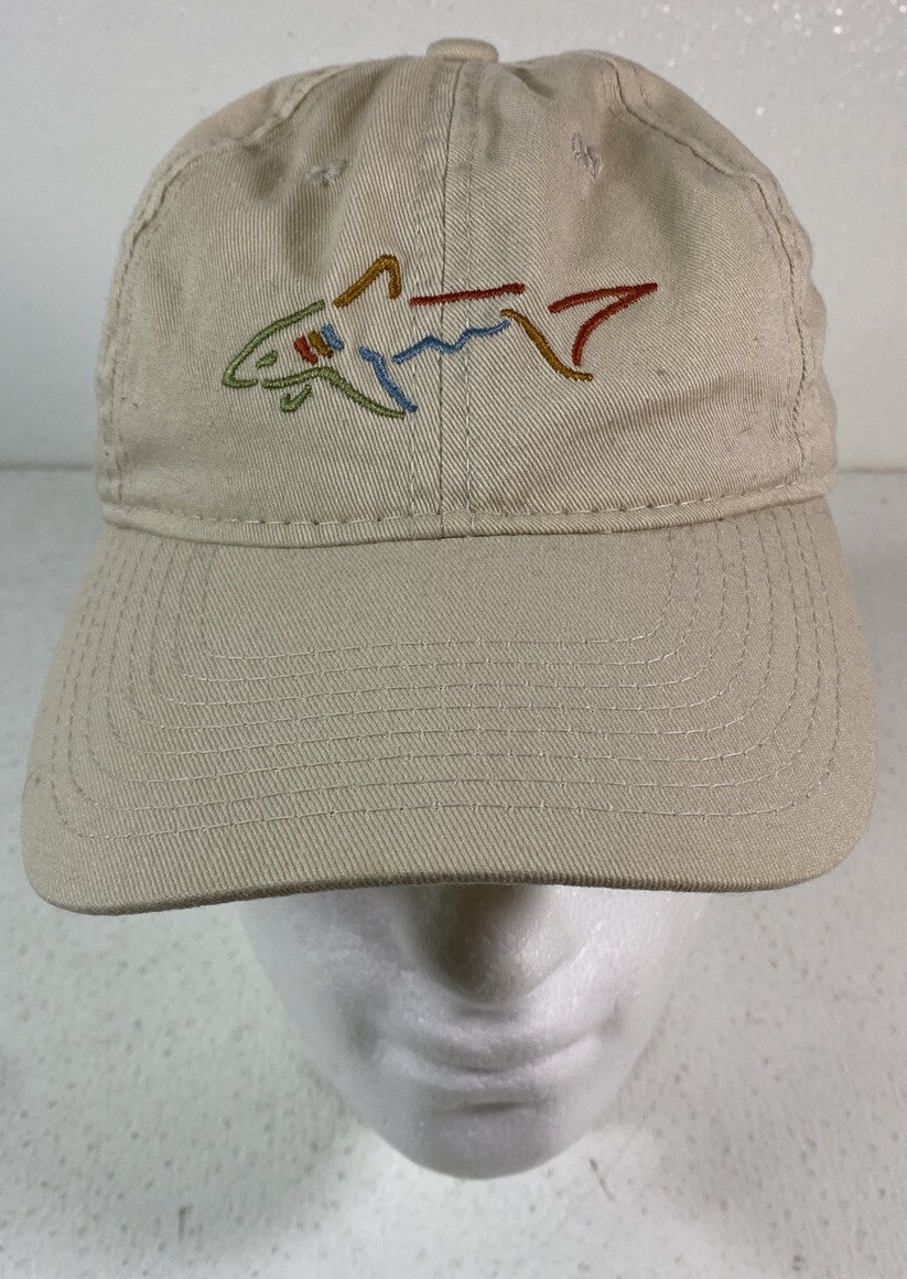 Greg Norman Multicolor Embroidered Shark Beige Mens Adjustable Golf Hat Cap