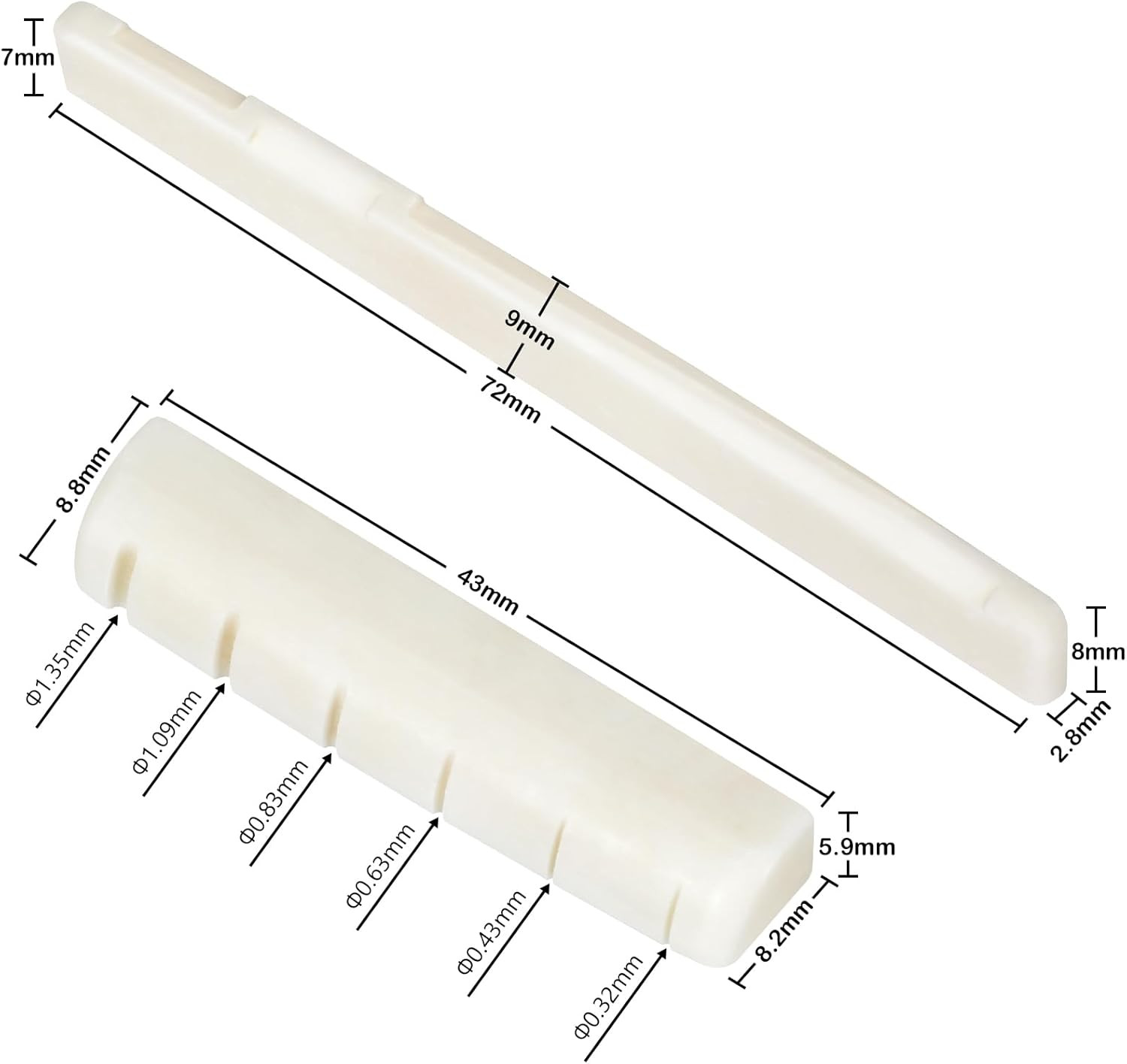 2 Sets 4Pcs 6 String Acoustic Guitar Bone Bridge Saddle and Nut