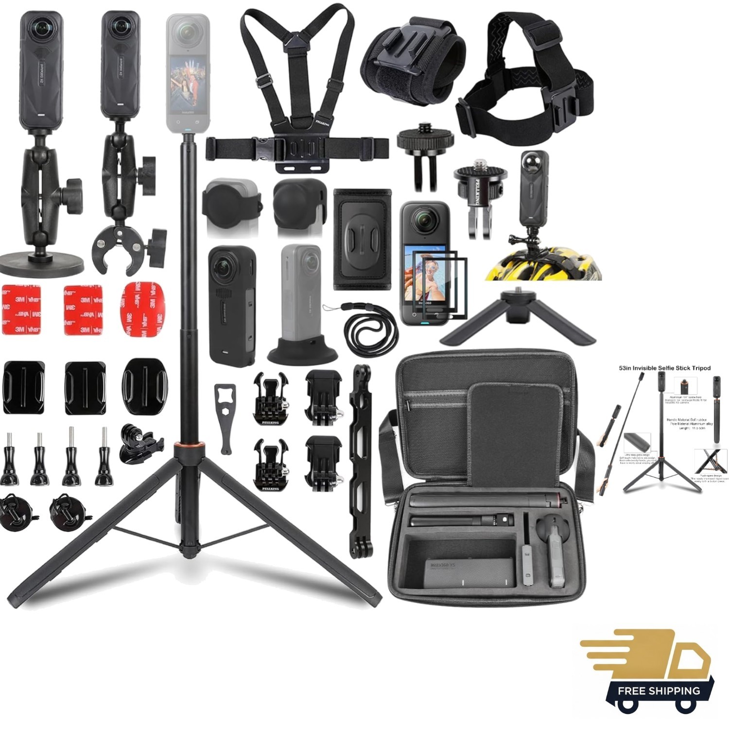 Essential Insta360 X5 Accessories Collection: Tripod, Mounts, & Protective Case