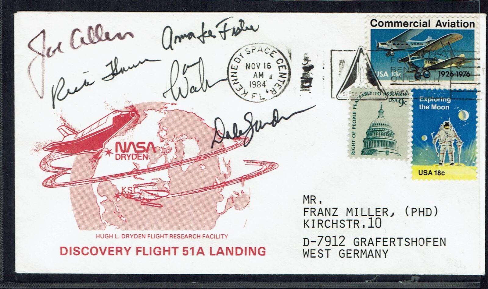Discovery Flight 51A Landing Autographs Hauck, Walker, Allen, Fisher, Gardener