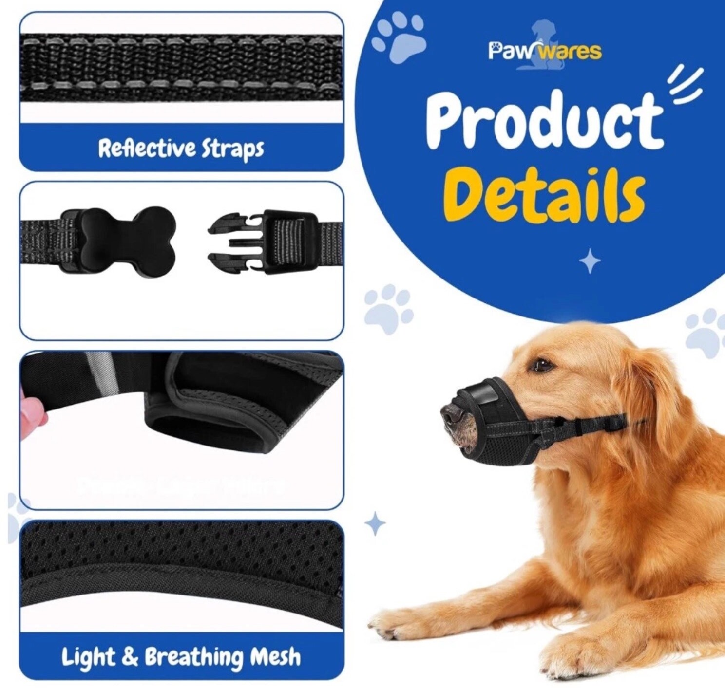 PawWares Dog Muzzle Soft Nylon Adjustable-Breathable-Drinkable | BLACK XX-LARGE