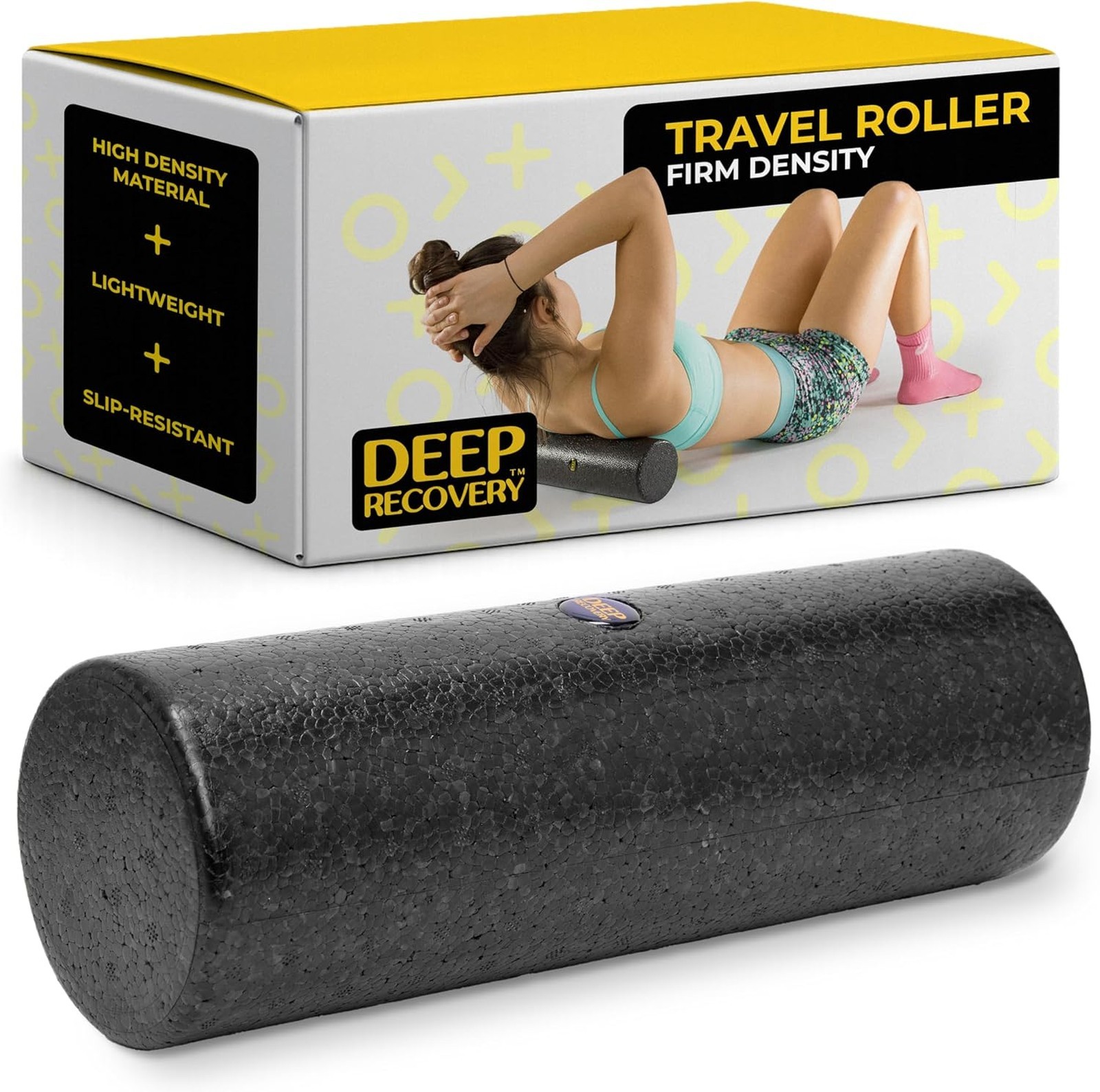 Yoga Foam Roller Black 12in x 4in for Back Pain Exercise Physical Therapy Deep