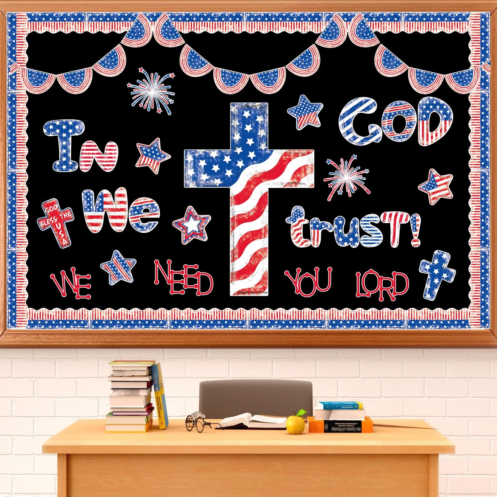 67 Pcs 4th of July Bulletin Board Decoration Set Patriotic Cross Cut-Outs Red Bl