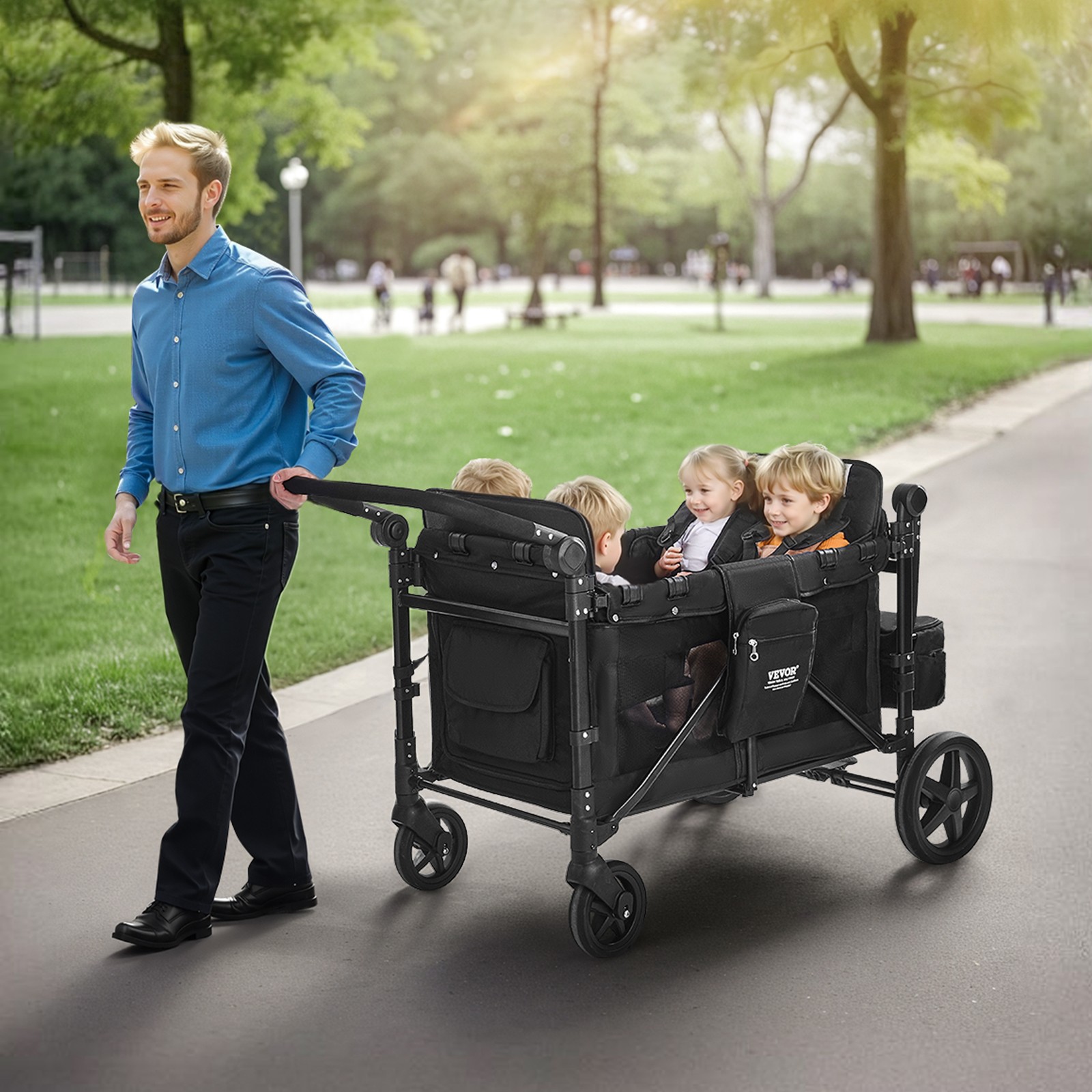 VEVOR Wagon Stroller 4 Kids Push Pull Quad Collapsible Stroller 330LBS Loading