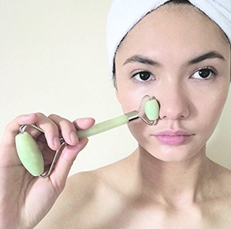 Jade Roller for Face 2 Pack with Bonus Silicone Face Brush
