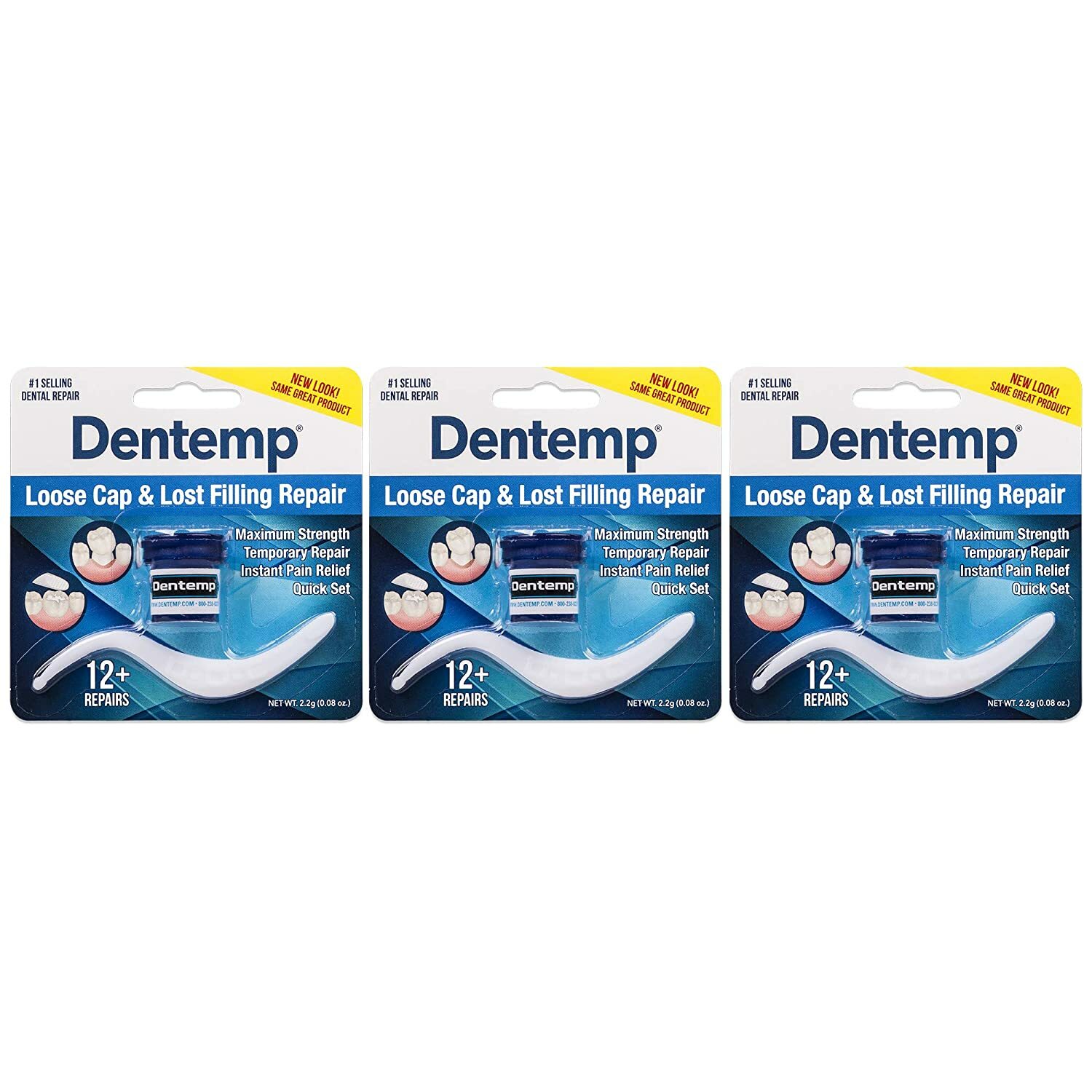 DENTEMP TEMPORARY CEMENT Loose Cap & Lost Filling Repair 2.2GM (Pack Of Three)