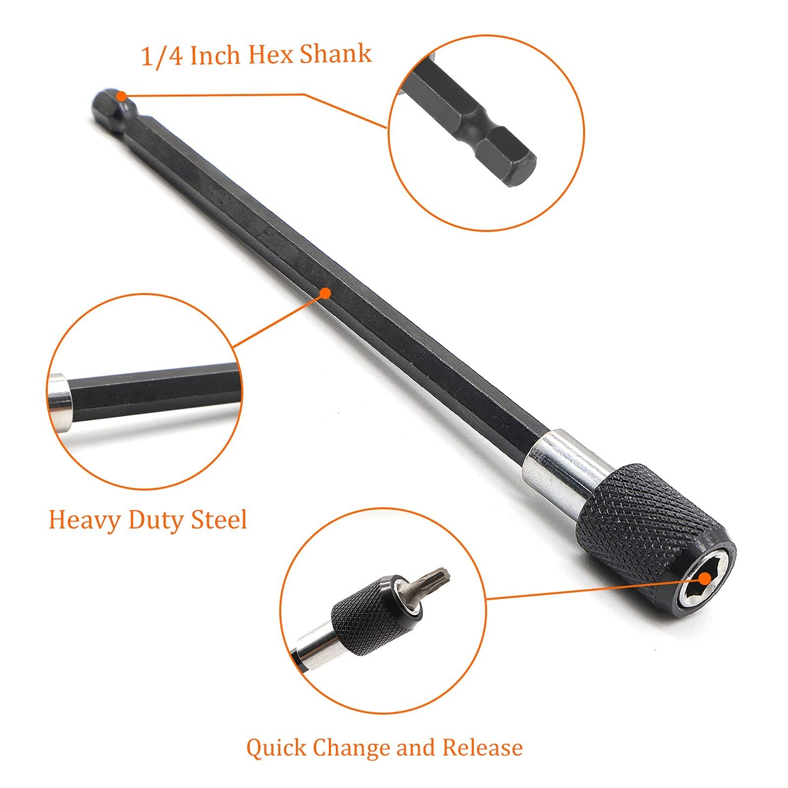 6 Piece 1/4” Hex Shank Quick Change Bit Extension,Quick Release Bit Extens
