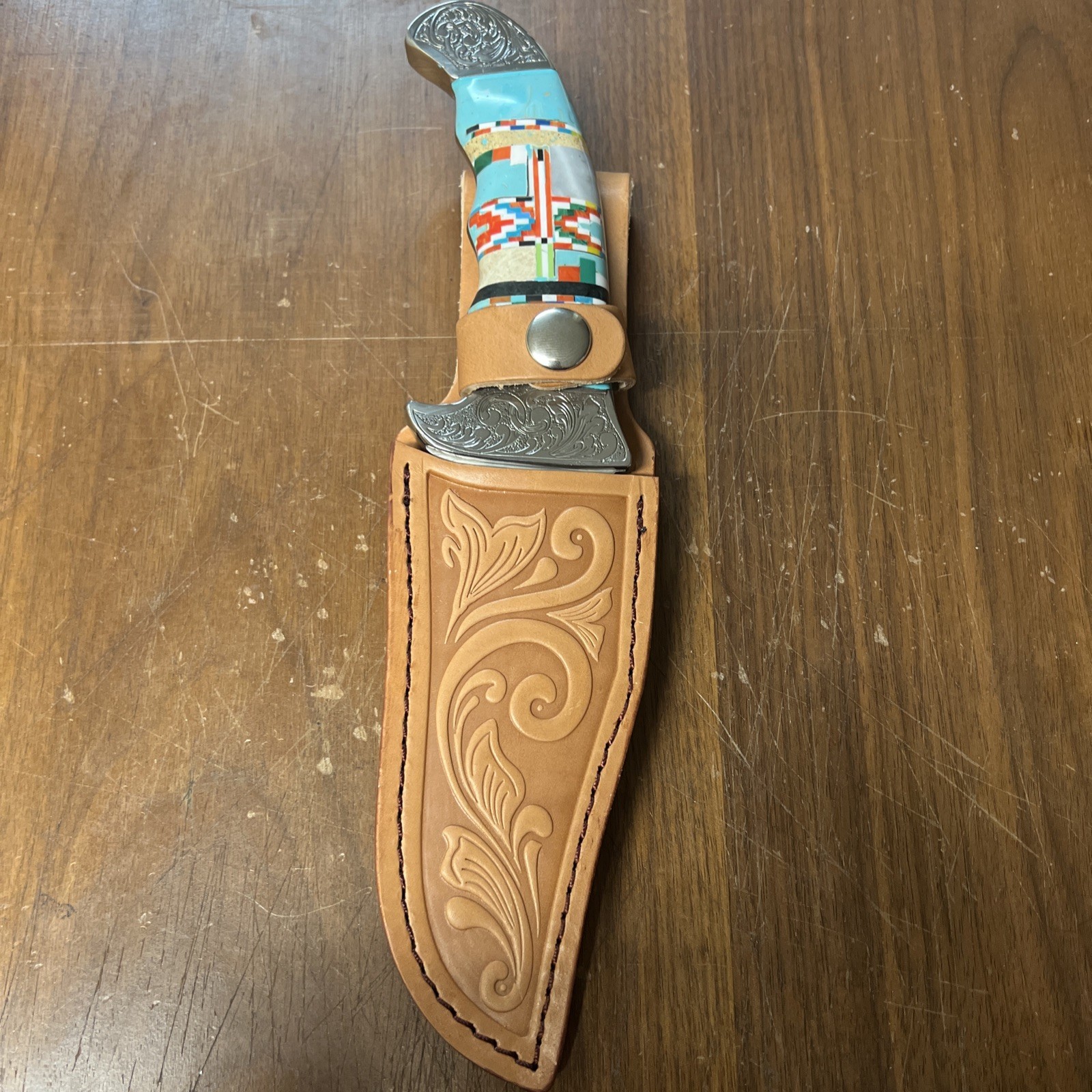 Native American Southwest Navajo Style Turquoise Inlay 9.5” Knife Wow Med #M2