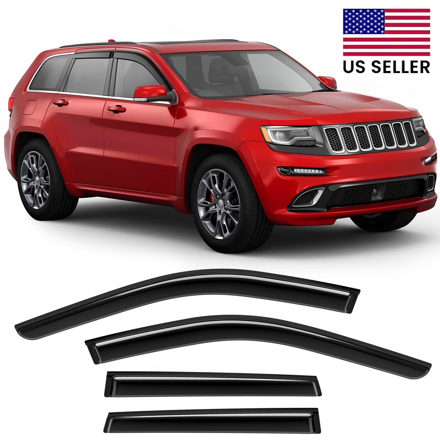 For 11-21 Jeep Grand Cherokee WK2 Acrylic Window Visors Rain Sun Guard Vent 4 PC