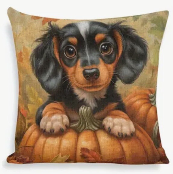 Dachshund Dog Pumpkin Double Sided Fall Halloween Throw Pillow Cover Home Decor
