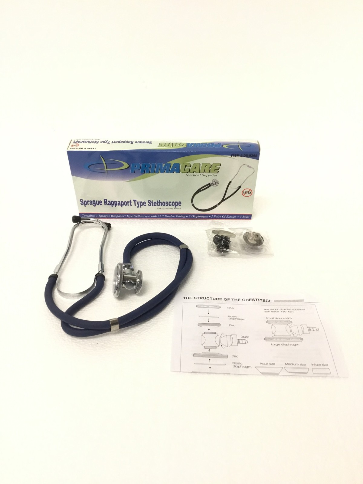 NEW Prima Care DS-9295 Sprague Rappaport Stethoscope Navy Blue 22" Double Tubing