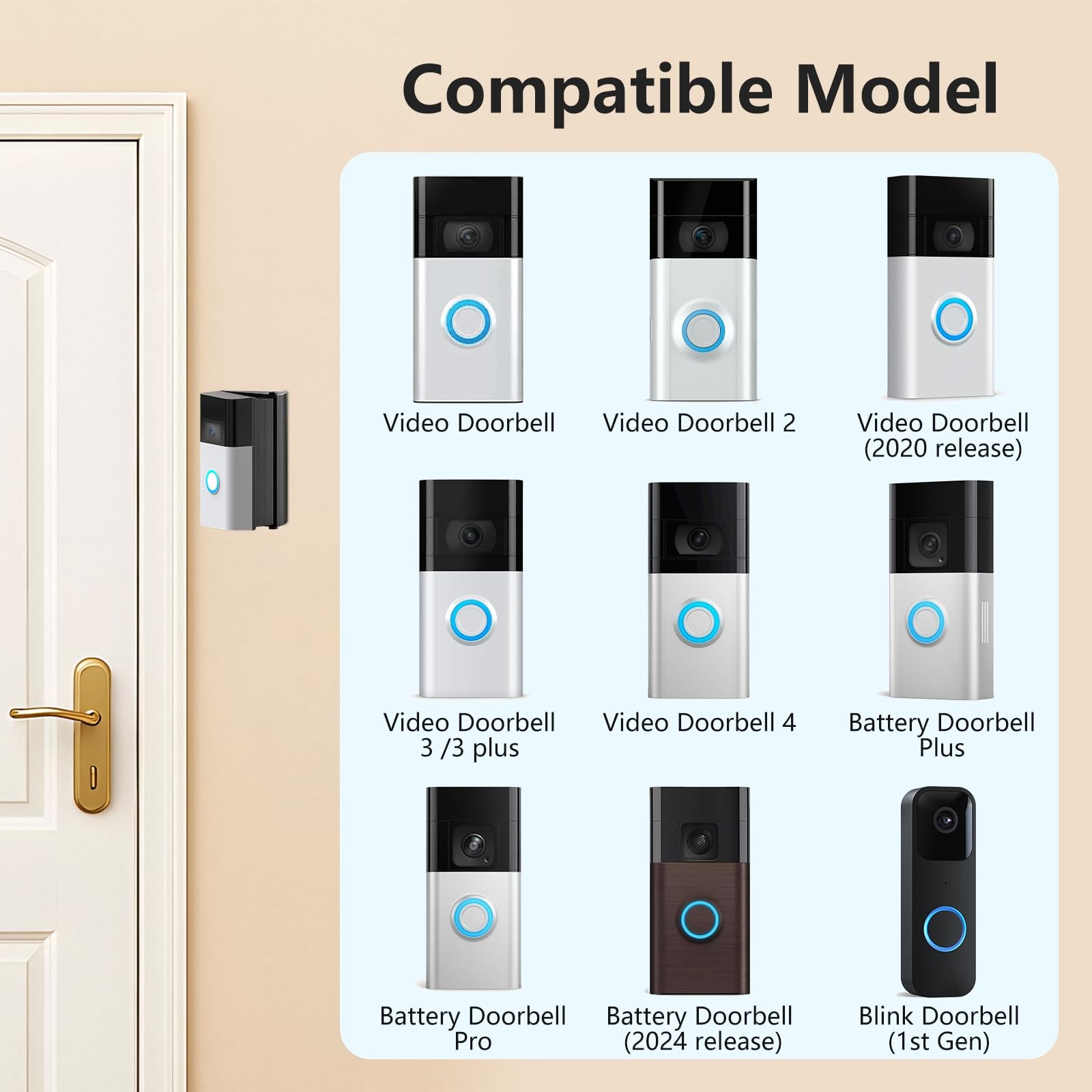 Adjustable 30 to 55 Degree Doorbell Angle Mount Compatible with Most Video Do...