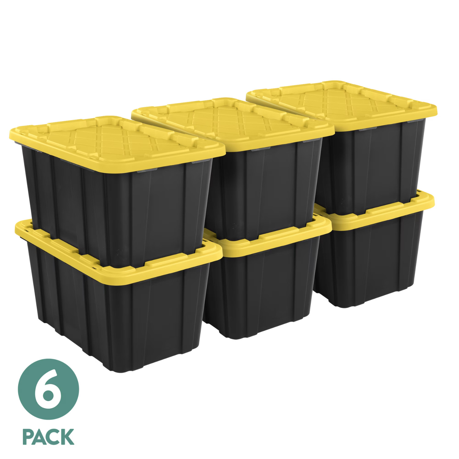 Sterilite 27 Gallon Storage Bin Snap On Lid Black Yellow 6 Pack Tote