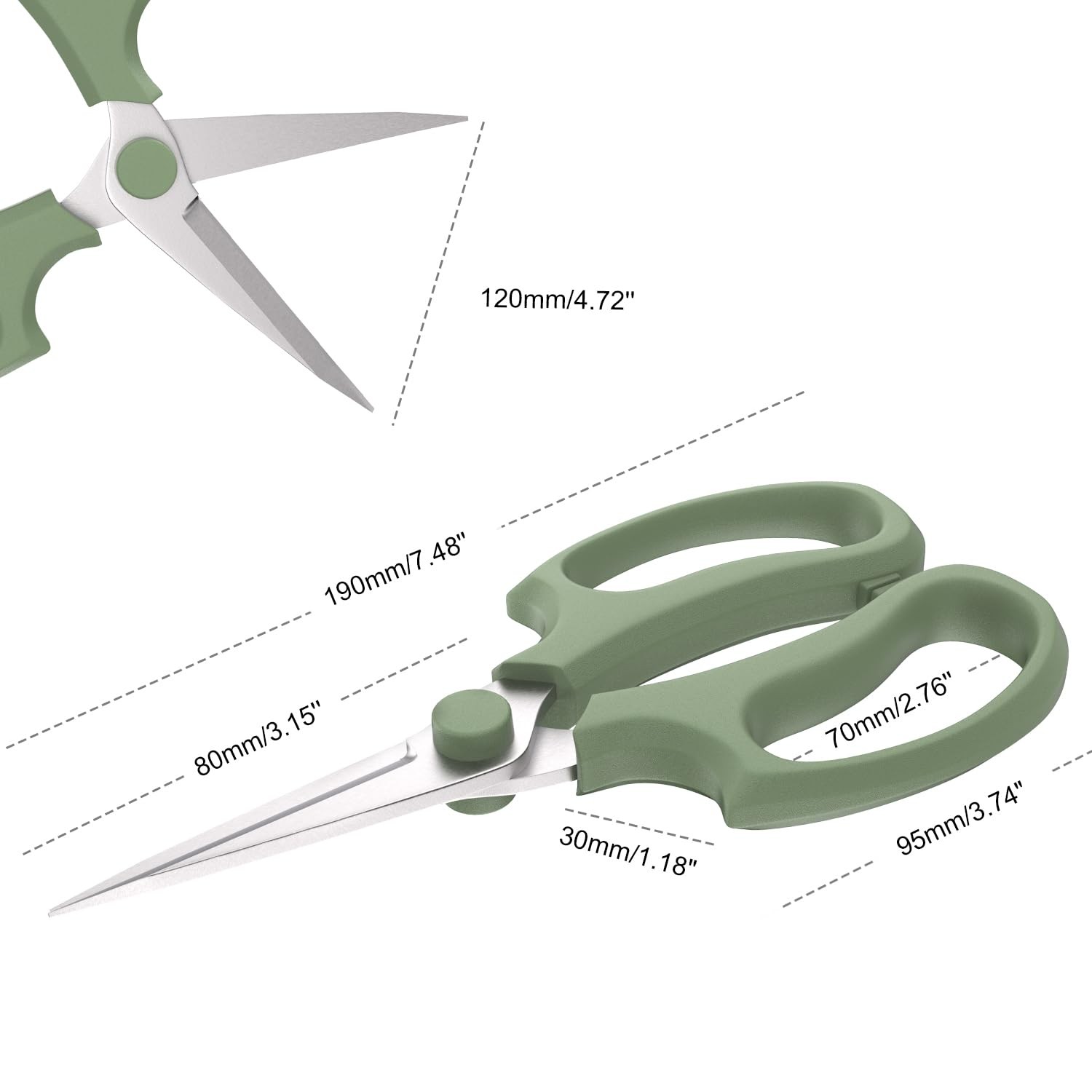 Housolution Flower Scissors, Strong Floral 3 Pack, Pointed-avocado Green