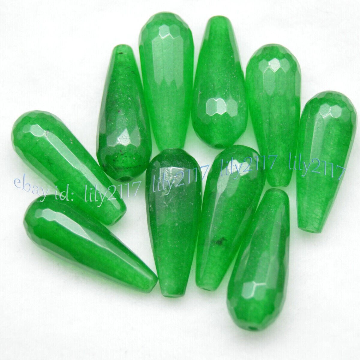 10 Pcs 8x26mm Faceted Green Jade Teardrop Gemstone Loose Beads Jewelry Making
