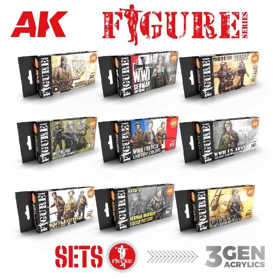 AK Interactive: Figure & Uniform Color Sets - Model Acrylic Paint Colors Set