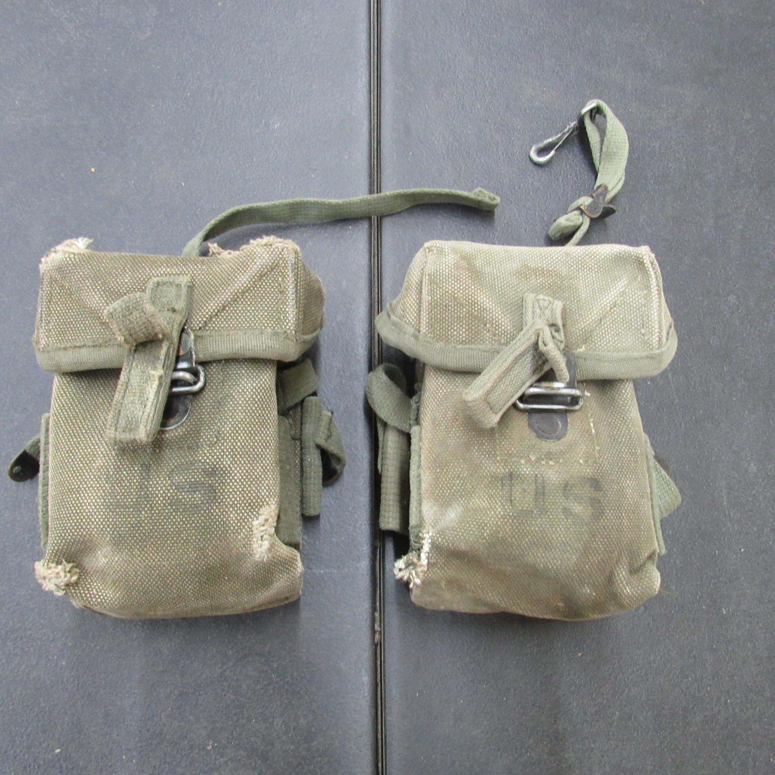 US GI M56 small arms pouch pair Vietnam era originals matched maker (A47)