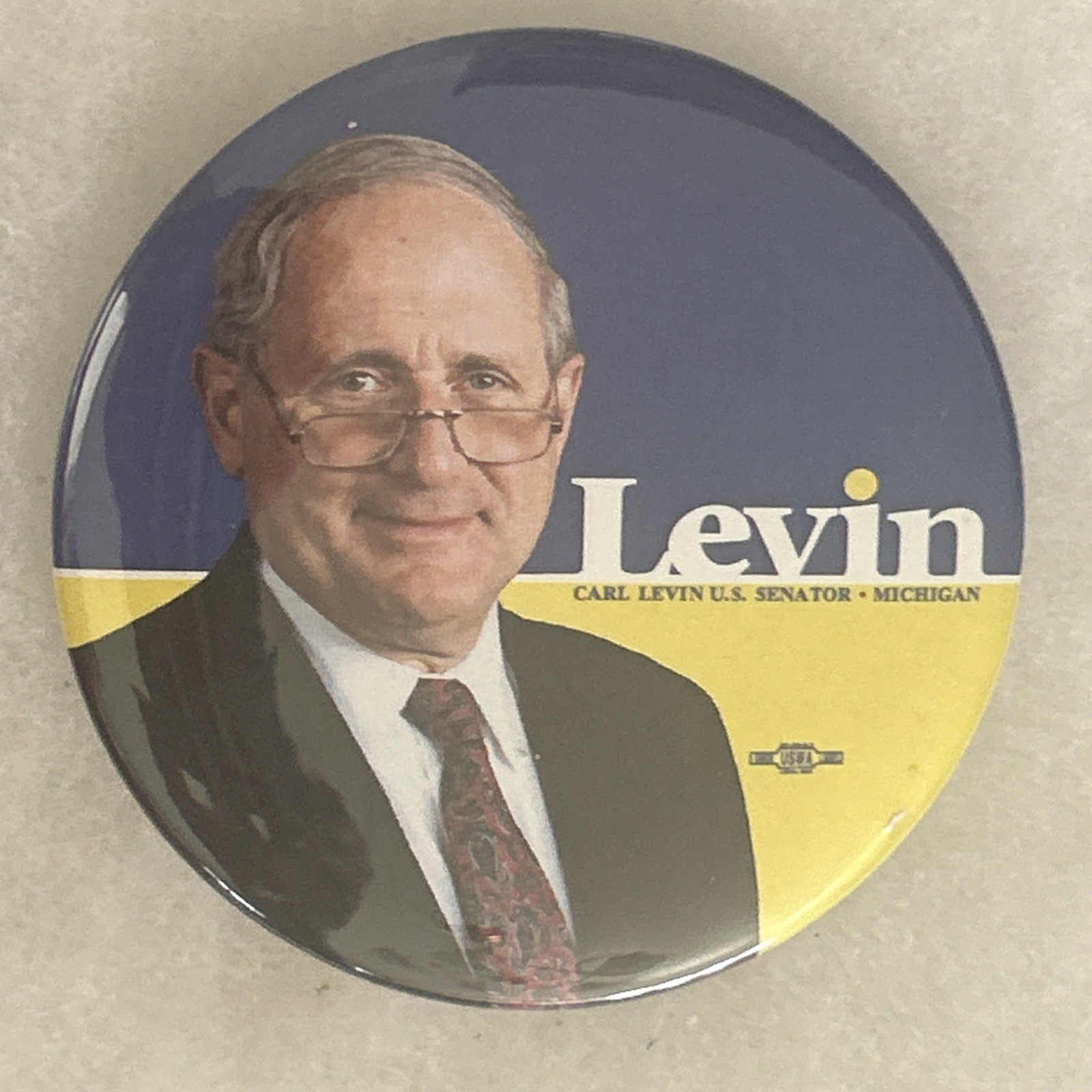 Carl Levin U.S. Senator Michigan  3” pinback button pin