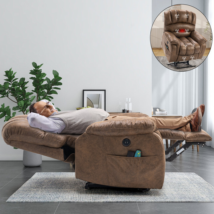 Lay Flat Sleeping Dual OKIN Motor Electric Lift Recliner with Heat Massage Chair