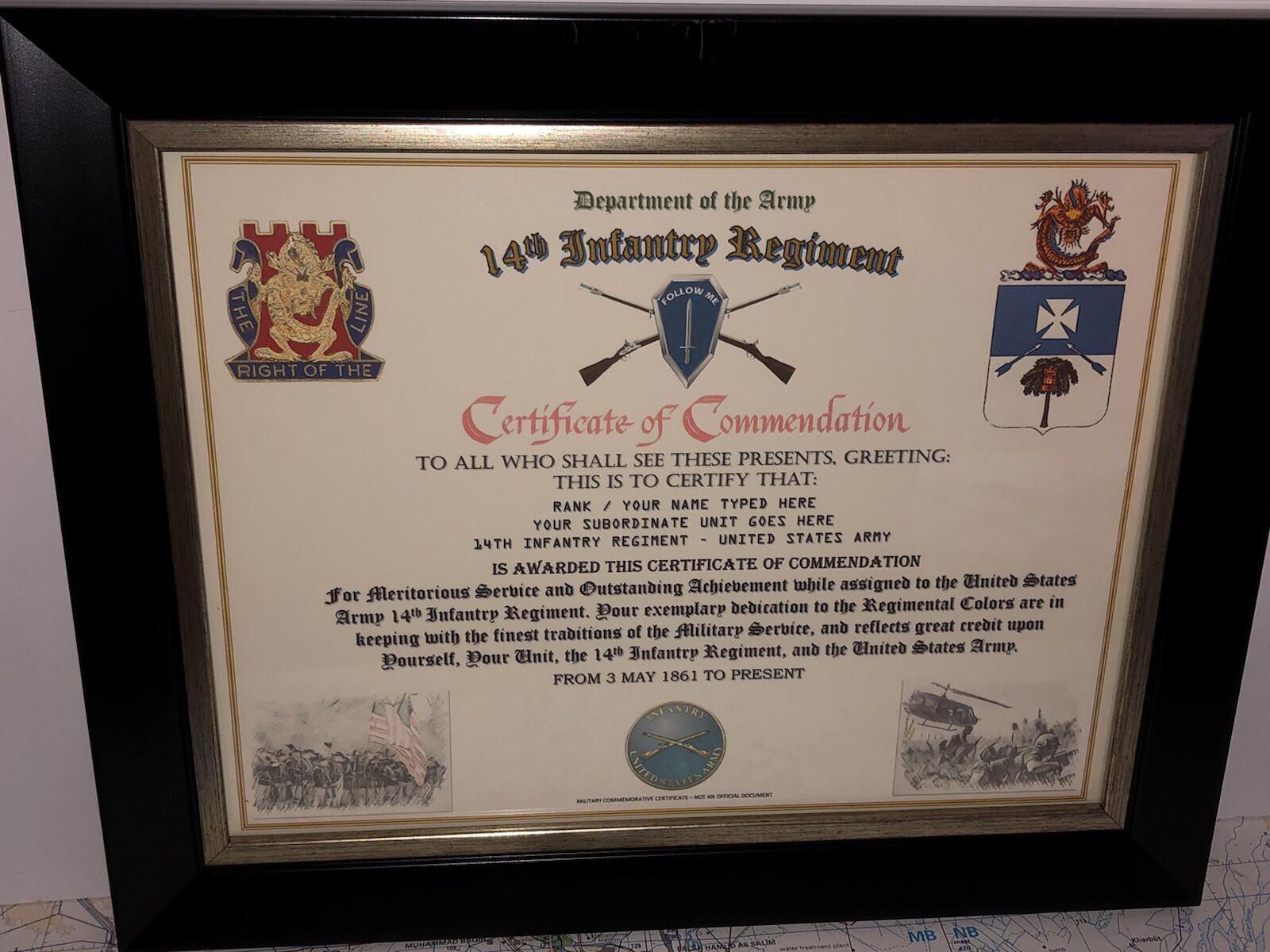 14TH INFANTRY REGIMENT / COMMEMORATIVE - CERTIFICATE OF COMMENDATION