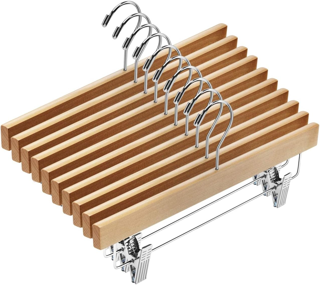 20Pcs Wooden Pants Hangers Solid Pants Hanger with Adjustable Clips 14 Inch N...
