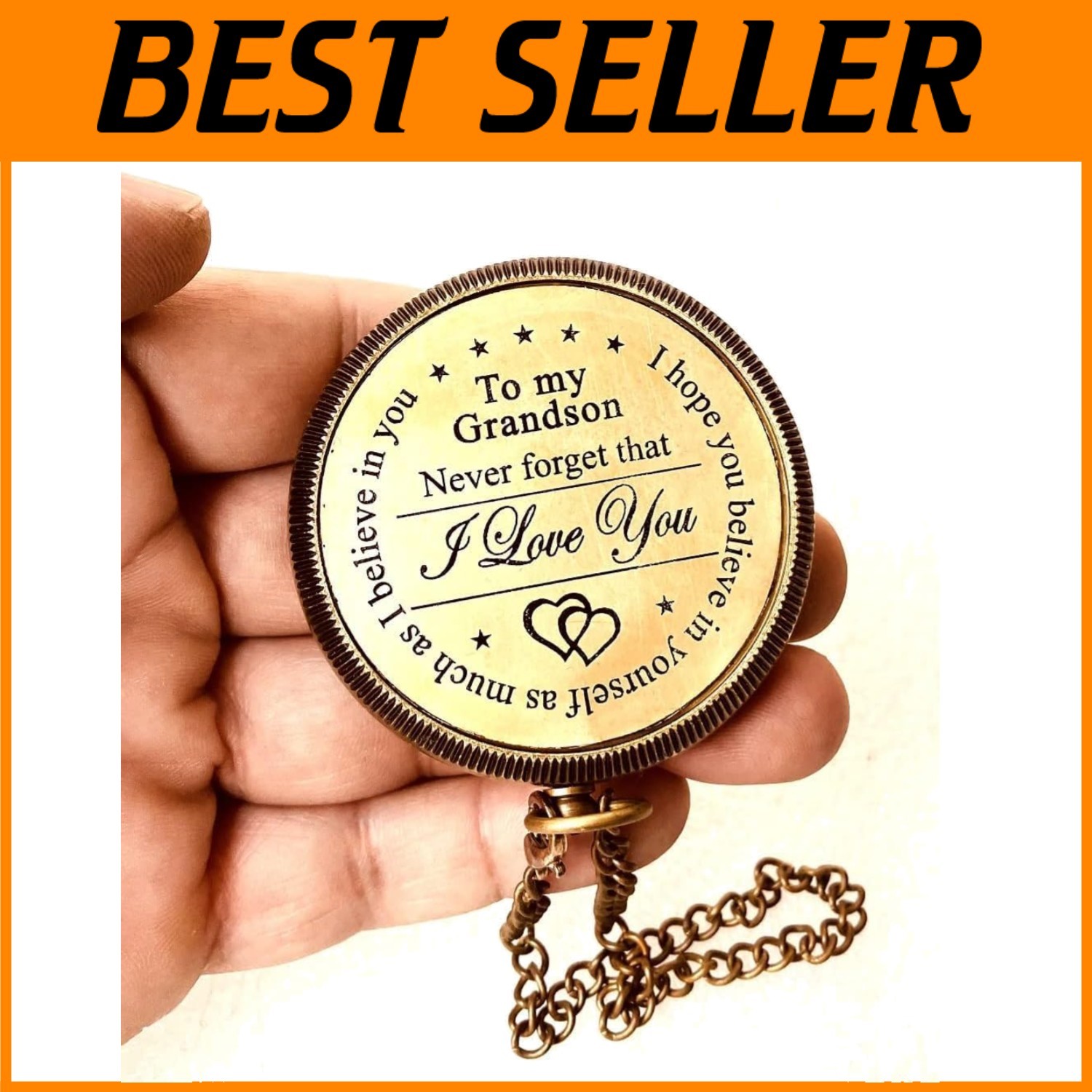 Grandson Gift: Engraved Brass Compass