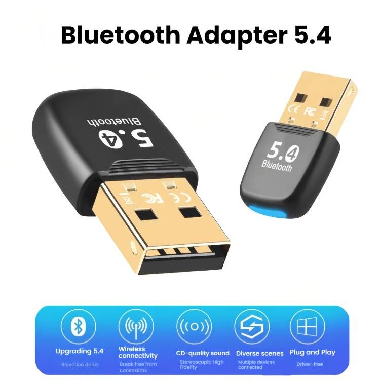 Compact Bluetooth 5.4 USB Adapter - Wireless for PC Speaker Mouse Keyboard