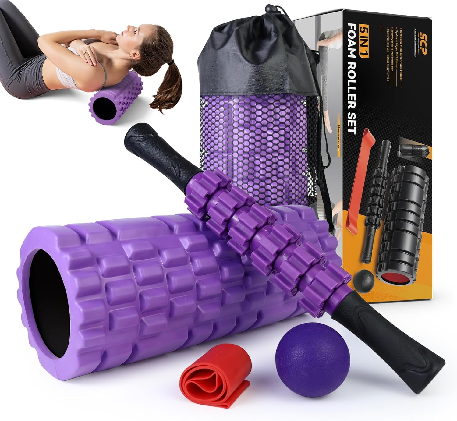 5 in 1 Foam Roller Set for Deep Tissue Muscle Massage, High Density Trigger Poin