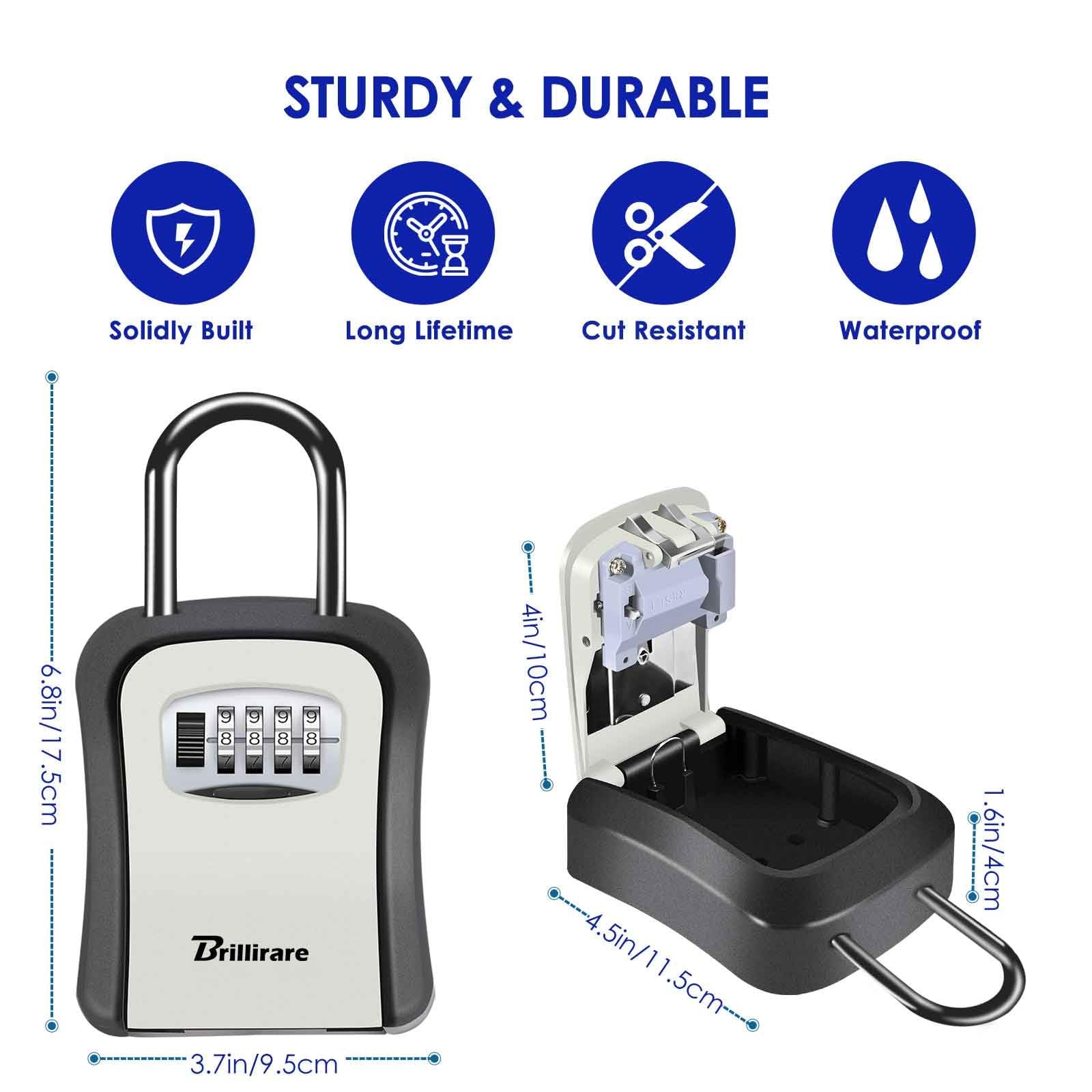 Waterproof Metal Key Lock Box 4Digit Combination Shackle Wall Mount