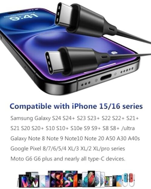 USB C Splitter Multi Charging Cable, USB A/C Fast Charging Cord, 4 in 2 Multi