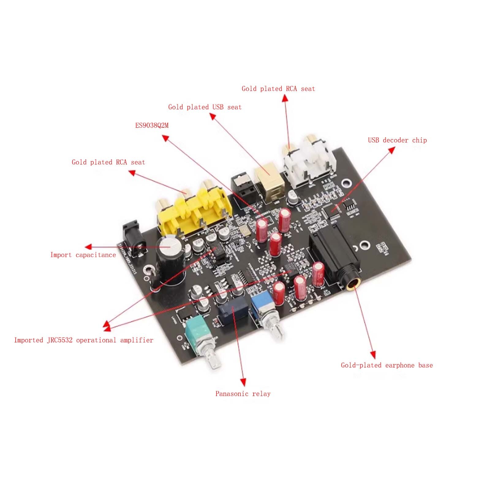 ES9038Q2M Optical Fiber Coaxial USB Decoding Board