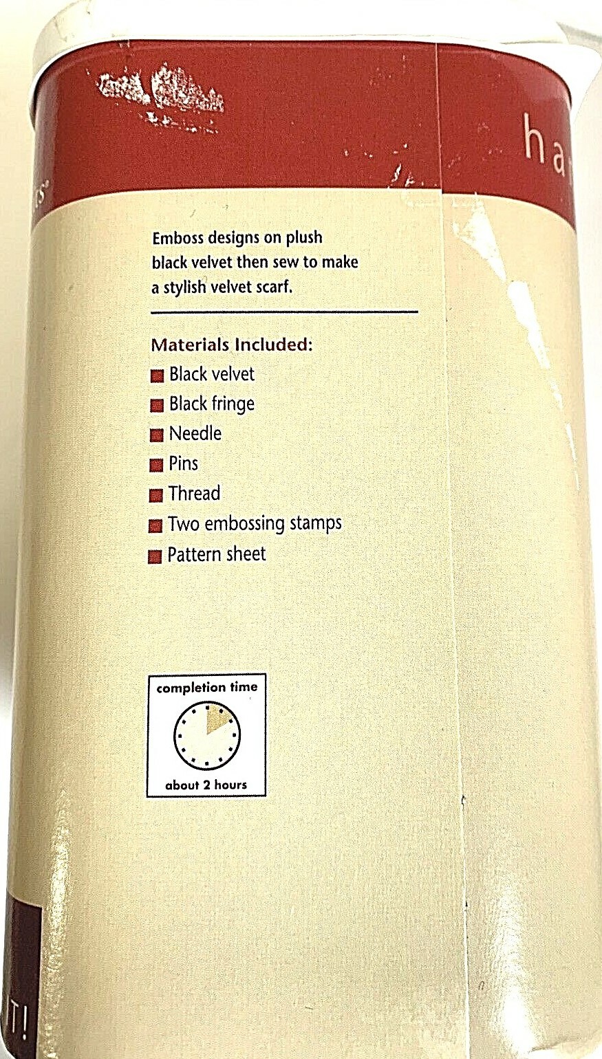 Embossed black velvet scarf craft Kit emboss stitch All supplies New Open Box