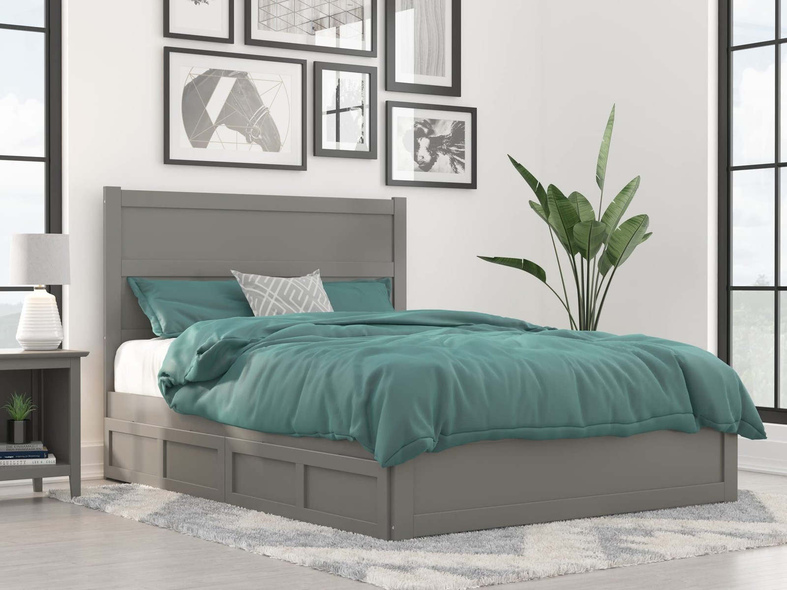 AFI NoHo Farmhouse Queen Wood Bed with Footboard and 2 Drawers in Gray