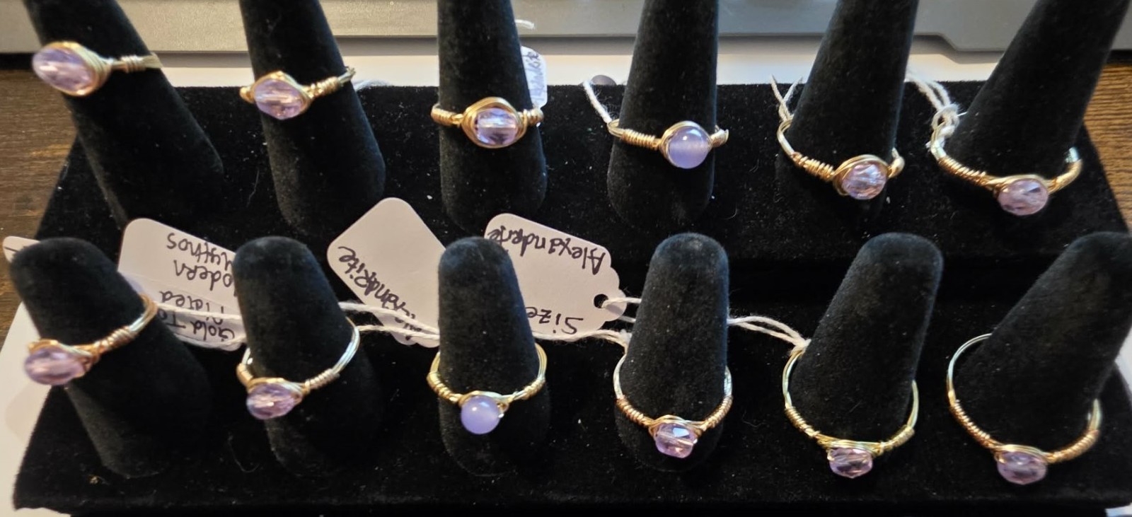Handmade sizes 4 - 15 Wire-Wrapped Alexandrite Gold-Tone-Plated Rings Lots Lot