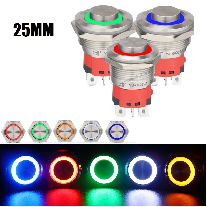 25mm 10A1NO1NC High Head Ring LED Stainless steel Anti-vandal Push button switch