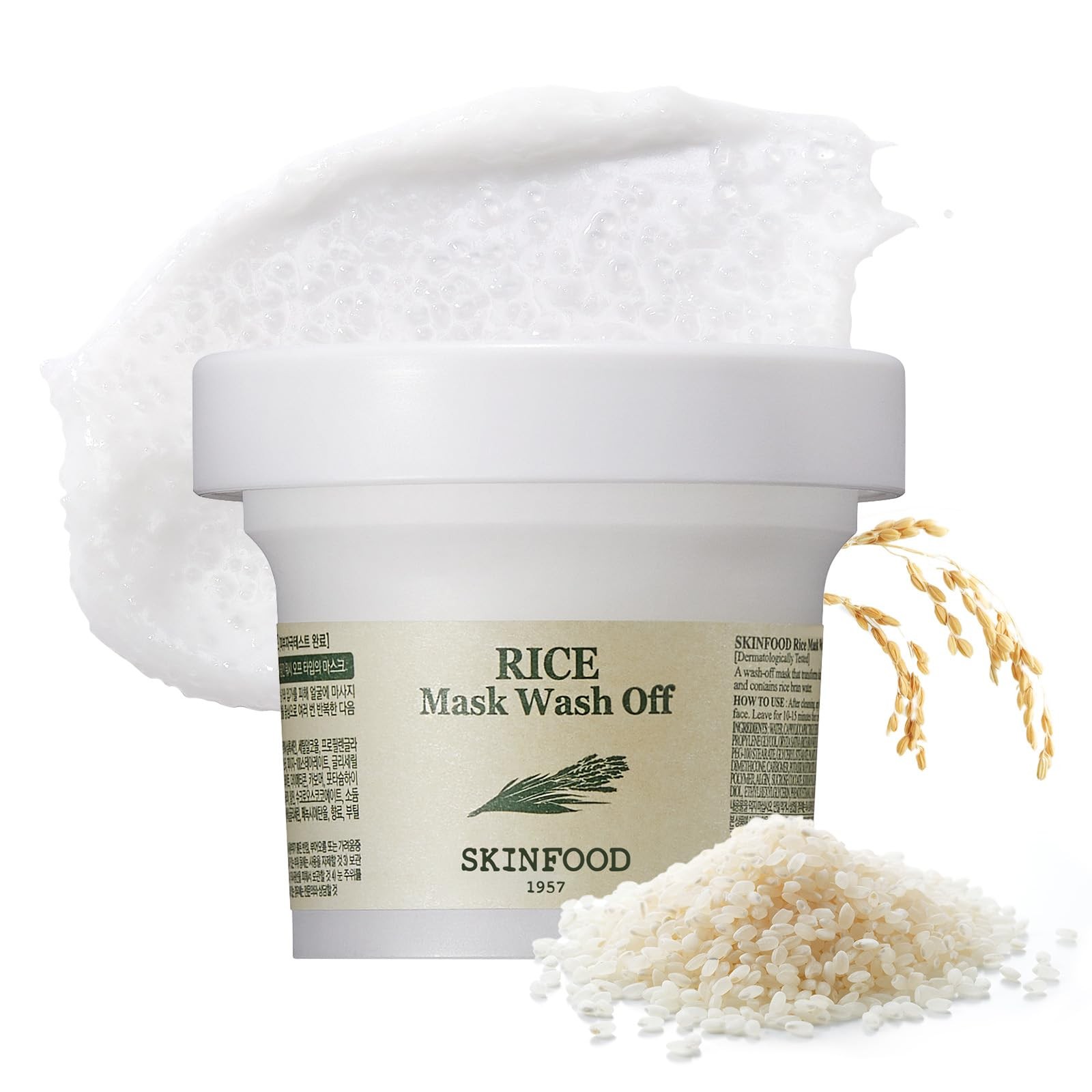 SKINFOOD Rice Mask Wash Off 3.5oz - Gently Exfoliates & Softens Skin