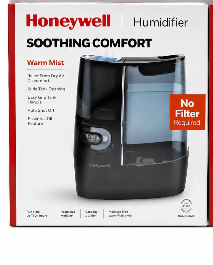 Honeywell HWM845B Warm Mist Humidifier Black 1-Gallon Filter-Free 70 Sq Ft Room