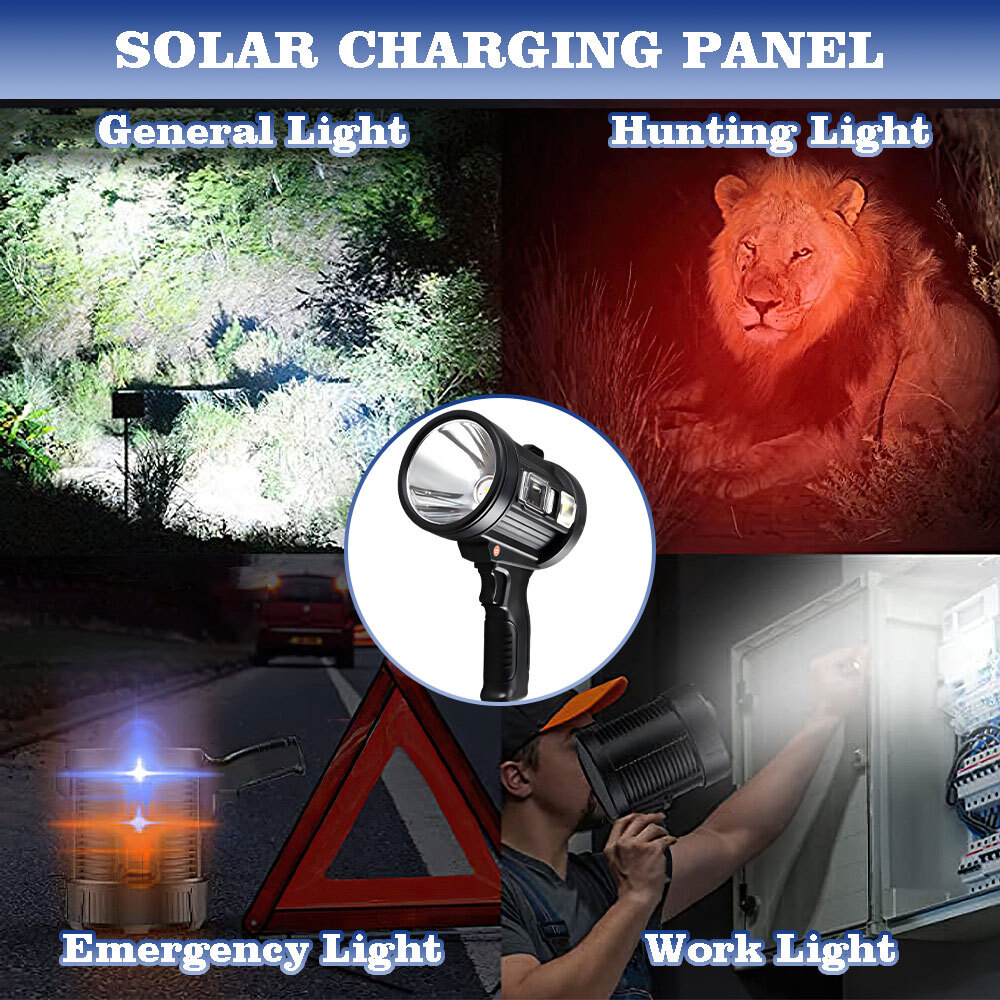 Super Bright Solar/USB Rechargeable LED Spotlight Flashlight Searchlight w/Stand
