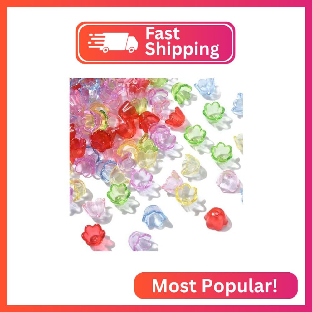 KitBeads 550pcs Random Bell & Trumpet Flower Beads - Transparent Acrylic for Jew